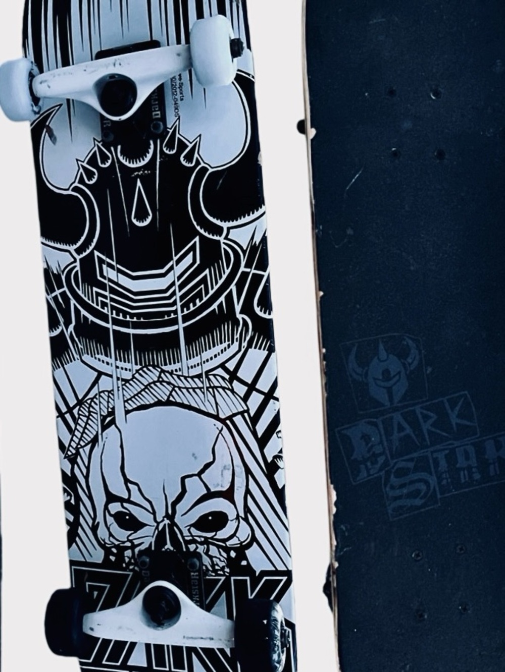 Vintage Darkstar Skateboard Complete Black White Skull Graphic 31"